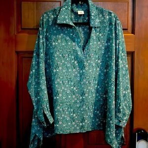 Cabi Green Floral Sheer Blouse Large